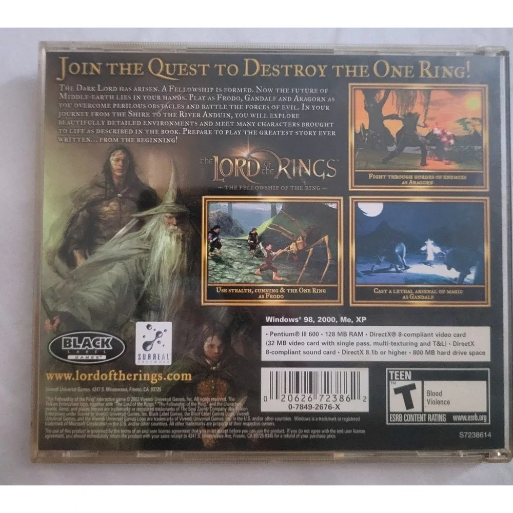 Lord of the Rings Fellowship of the Ring PC Game 2002 Black Label Games Literary